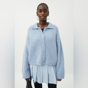 Weekday Caily Blue Alpaca Wool Relaxed Cardigan